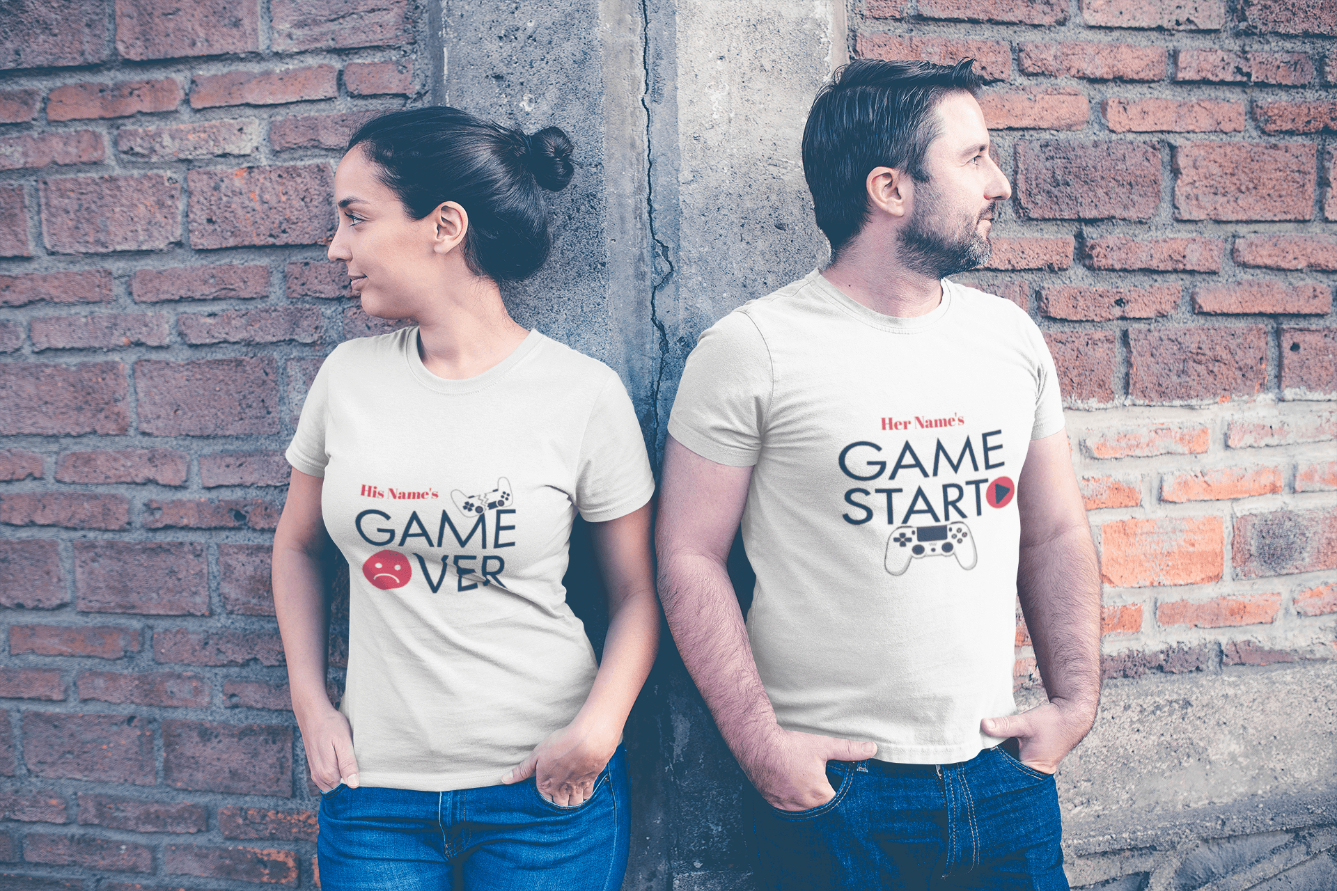 Game Over & Start Personalized Couple Tees