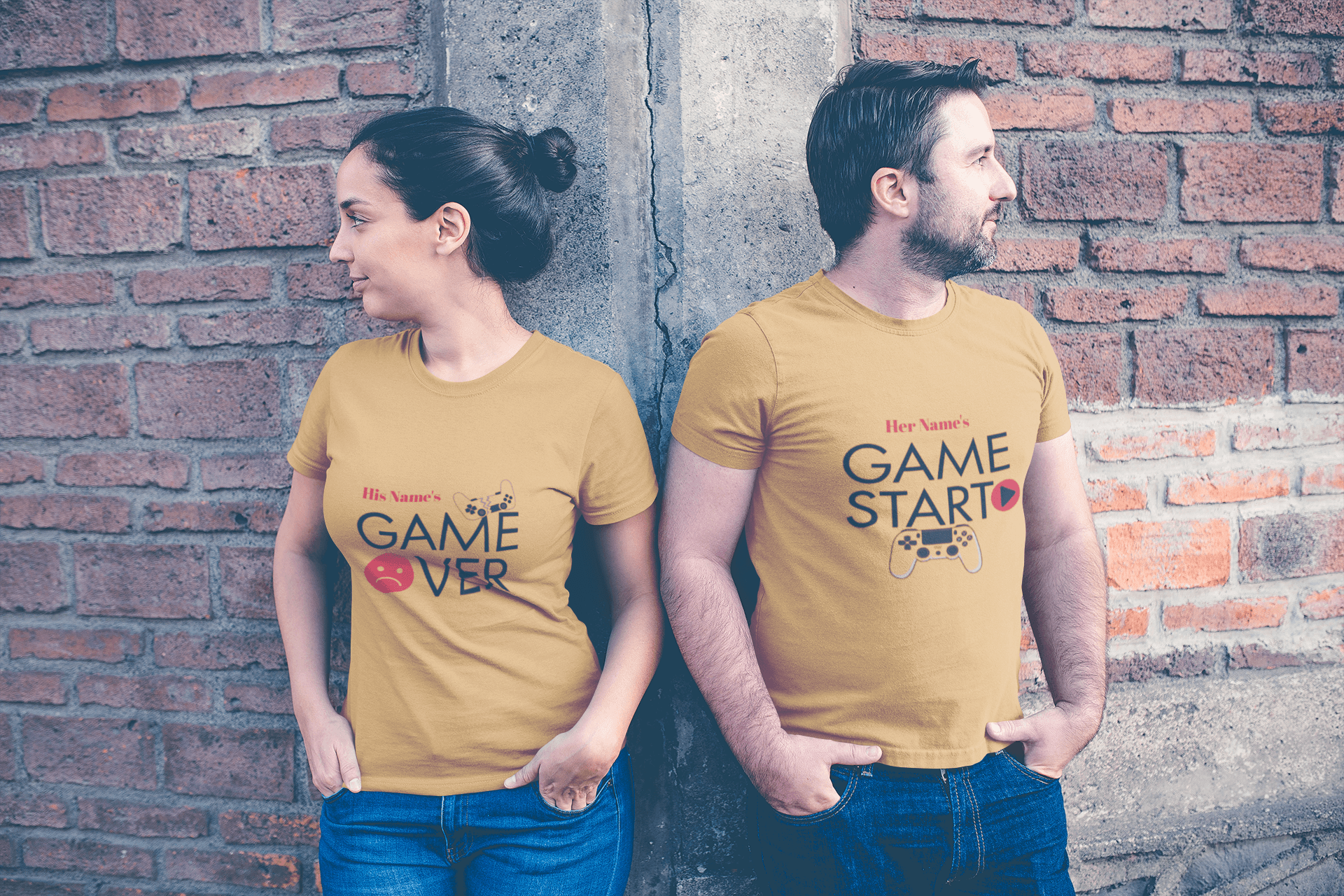 Game Over & Start Personalized Couple Tees