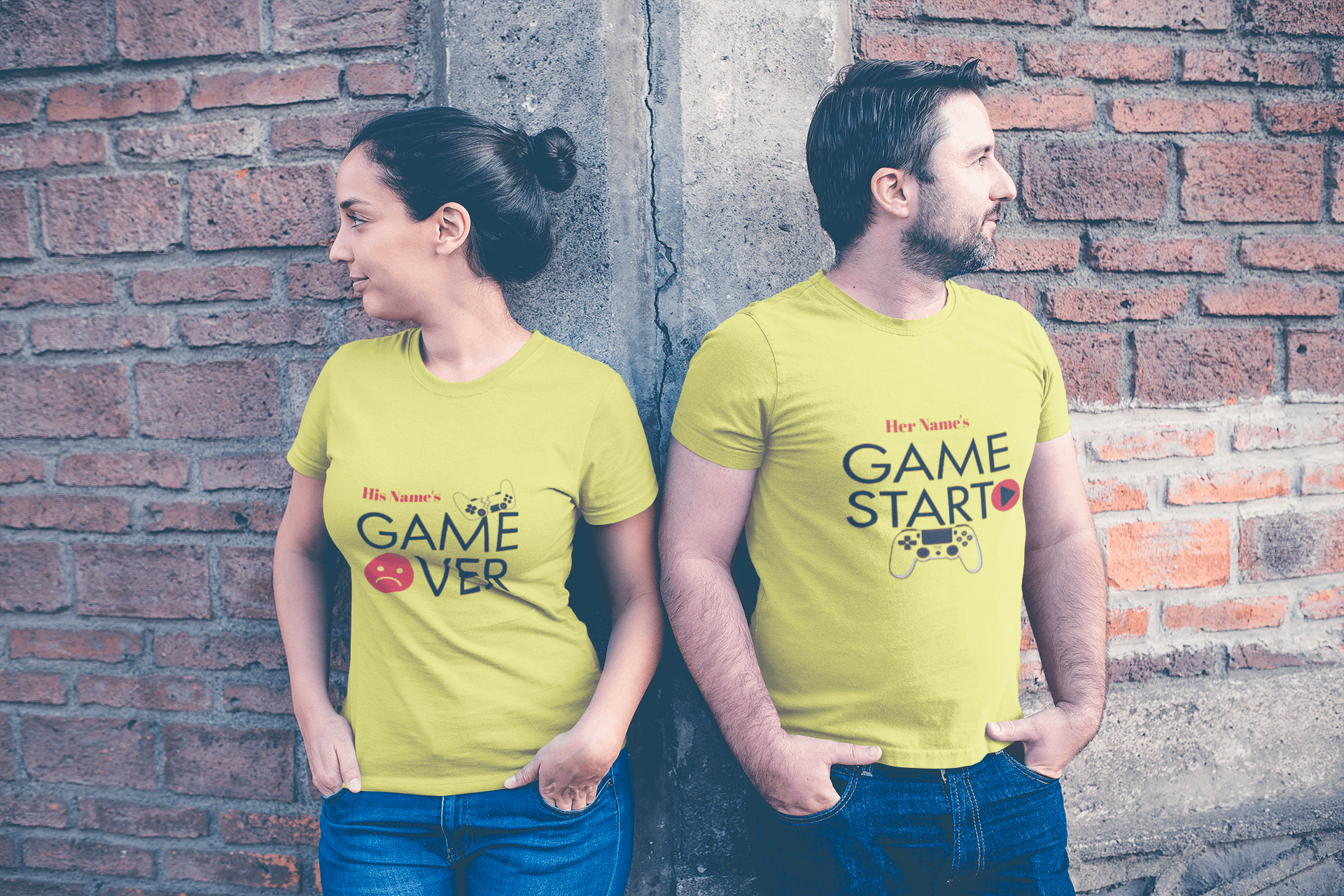 Game Over & Start Personalized Couple Tees
