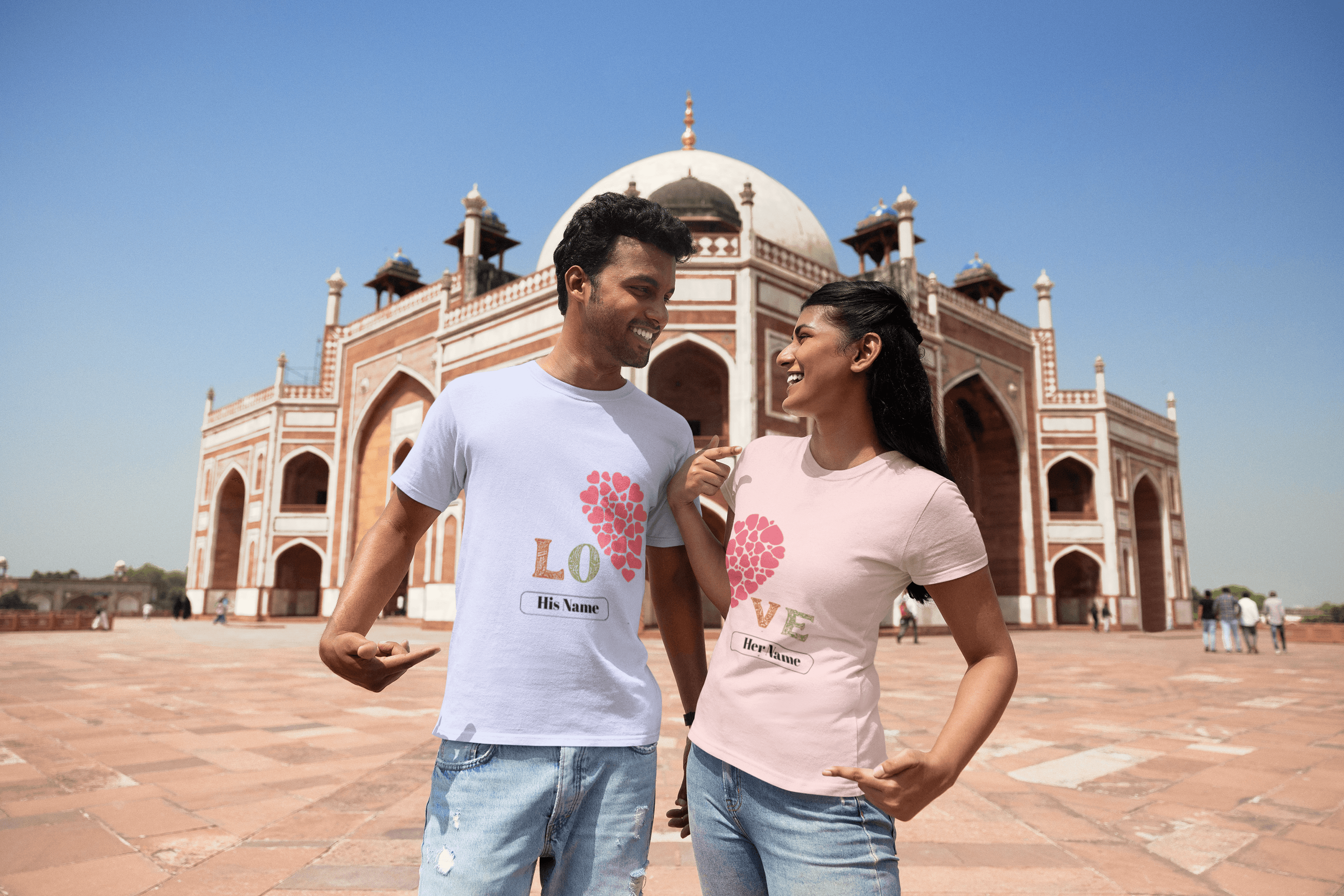 His & Her Heart Personalized Couple Tees