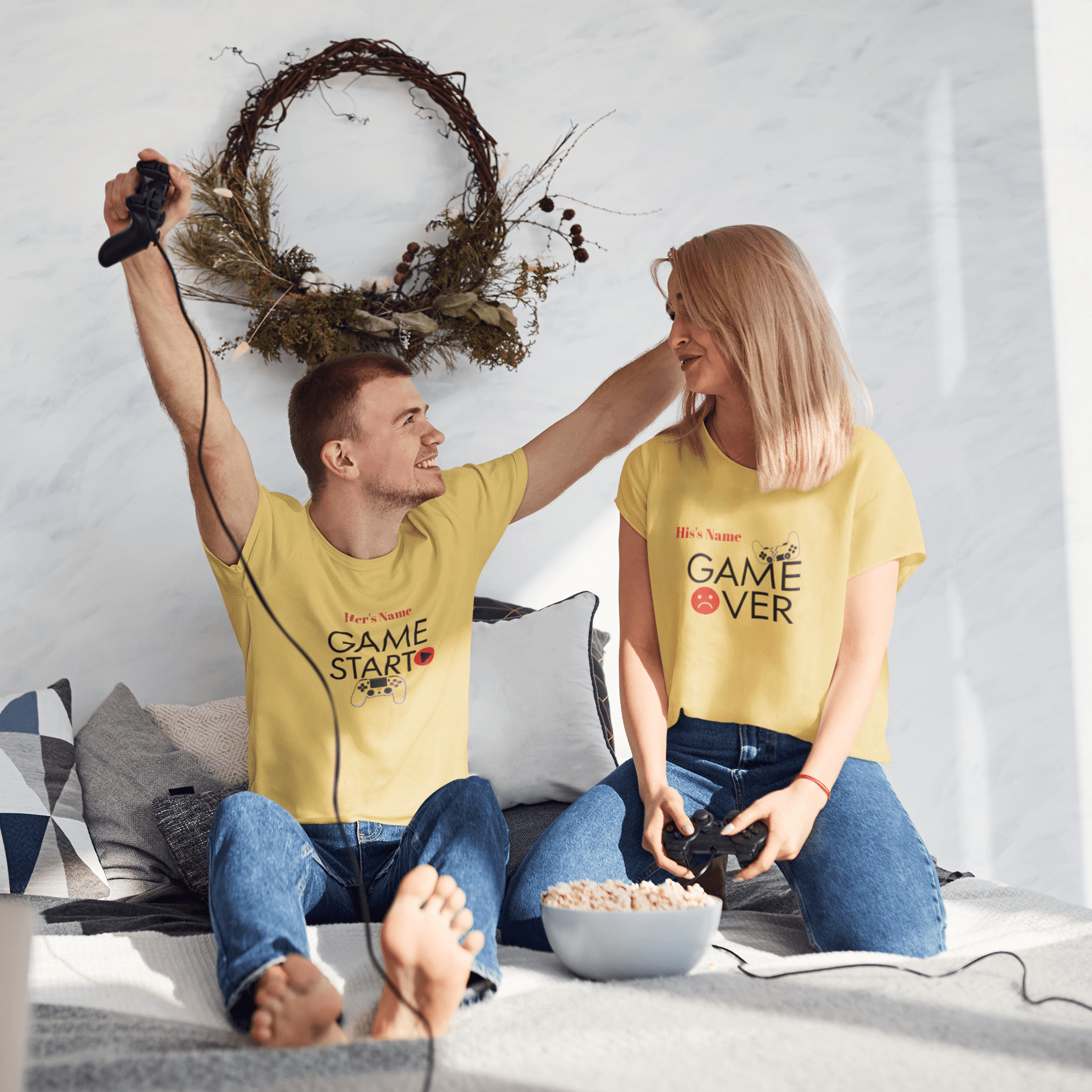 Game Over & Start Personalized Couple Tees